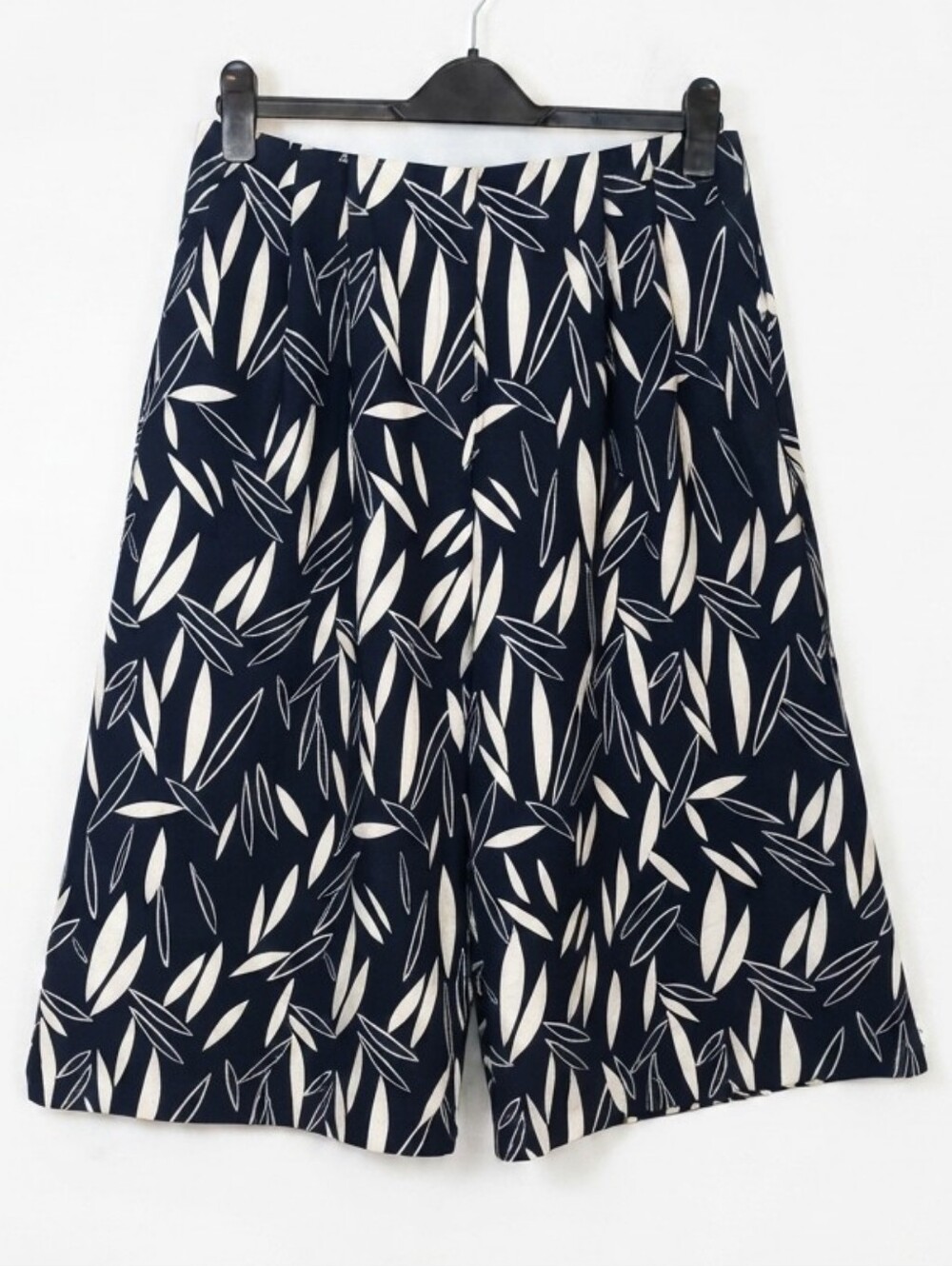 Topshop Leaf Print Wide Leg Culottes Womens Size US 8 Pants Navy Blue Cream
